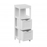 Rebecca Mobili Column Cabinet White Wooden Bathroom Cabinet with 2 Drawers and Shelf