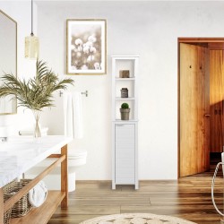 Rebecca Mobili Armoire de salle de bains à piédestal en bois blanc avec 1 porte et 4 étagères