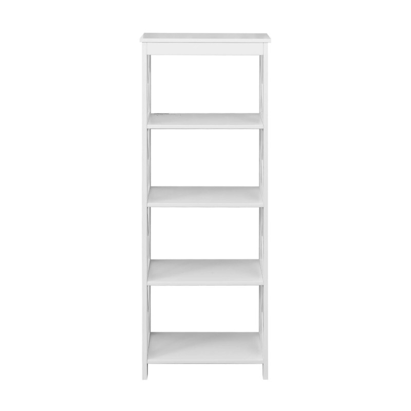 Rebecca Mobili White Wooden Shelf Modern Bookcase 4 Shelves for Bathroom Living Room