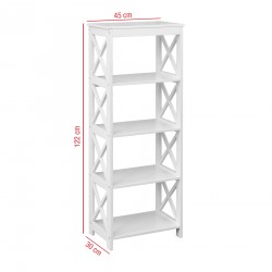 Rebecca Mobili White Wooden Shelf Modern Bookcase 4 Shelves for Bathroom Living Room