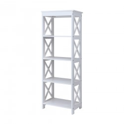 Rebecca Mobili White Wooden Shelf Modern Bookcase 4 Shelves for Bathroom Living Room