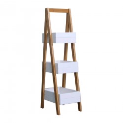 Rebecca Mobili Ladder Unit Bathroom Shelf with 3 Shelves Mdf Bambu White Brown