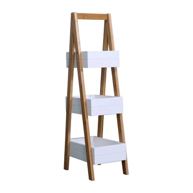 Rebecca Mobili Mobile a scala Scaffale da Bagno con 3 Ripiani in Mdf Bambu Bianco Marrone