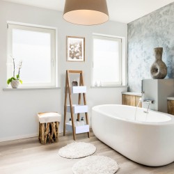 Rebecca Mobili Étagère de salle de bain en Echelle avec 3 Etagères Mdf Bambu Blanc Brun