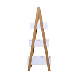 Rebecca Mobili Mobile a scala Scaffale da Bagno con 3 Ripiani in Mdf Bambu Bianco Marrone