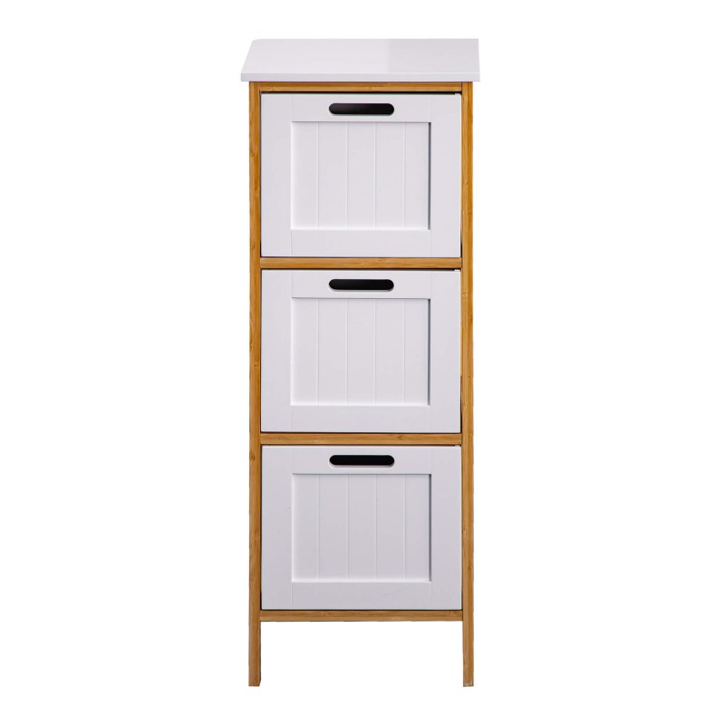 Rebecca Mobili Commode de salle de bains 3 Tiroirs Mdf Bois Blanc Bambu