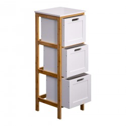 Rebecca Mobili Commode de salle de bains 3 Tiroirs Mdf Bois Blanc Bambu