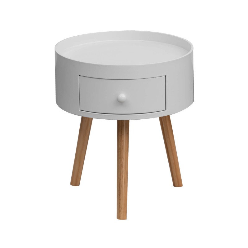 Rebecca Mobili Table de chevet 1 Tiroir ronde en Bois blanc Moderne pour chambre à coucher