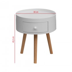 Rebecca Mobili Table de chevet 1 Tiroir ronde en Bois blanc Moderne pour chambre à coucher