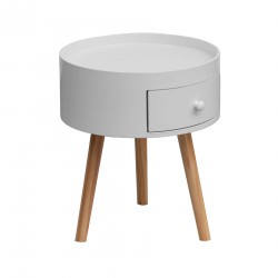 Rebecca Mobili Bedside Table 1 Drawer Round White Wood Modern Side Table for Bedroom