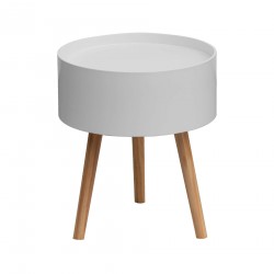 Rebecca Mobili Bedside Table 1 Drawer Round White Wood Modern Side Table for Bedroom