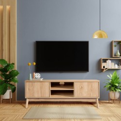 Rebecca Mobili TV Ständer Niedriges Sideboard aus Bambu Mdf 2 Türen Regale für Wohnzimmer