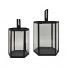 Rebecca Mobili Lot de 2 Lanternes Bougeoirs en métal et PVC Noir pour intérieur et extérieur Moderne