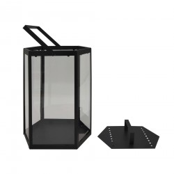 Rebecca Mobili Lot de 2 Lanternes Bougeoirs en métal et PVC Noir pour intérieur et extérieur Moderne