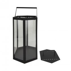 Rebecca Mobili Lot de 2 Lanternes Bougeoirs en métal et PVC Noir pour intérieur et extérieur Moderne