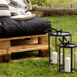 Rebecca Mobili Set of 2 Metal and Black PVC Candleholder Lanterns for Interior and Outdoor Modern use