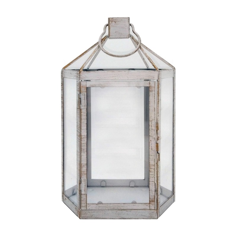 Rebecca Mobili Shabby Large White Metal and PVC Candleholder Lantern for Interior and Exterior use