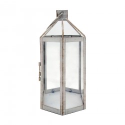 Rebecca Mobili Shabby Large White Metal and PVC Candleholder Lantern for Interior and Exterior use