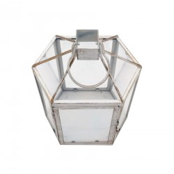 Rebecca Mobili Shabby Large White Metal and PVC Candleholder Lantern for Interior and Exterior use