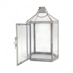 Rebecca Mobili Farol Grande de metal y PVC Shabby para Interiores y Exteriores