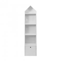 Rebecca Mobili Libreria Scaffale Portagiochi Stretto per Bambini 4 Ripiani 1 Cassetto in Legno Bianco