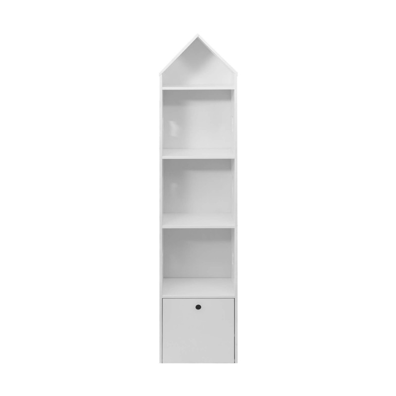 Rebecca Mobili Children Narrow Toy Shelf 4 Shelves 1 Drawer Wooden Bookcase White