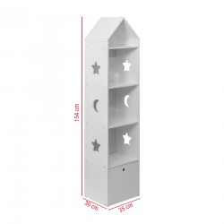 Rebecca Mobili Children Narrow Toy Shelf 4 Shelves 1 Drawer Wooden Bookcase White