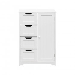 Rebecca Mobili Armario Multiusos 4 Cajones 1 Puerta Madera Blanca Muebles de Baño Modernos