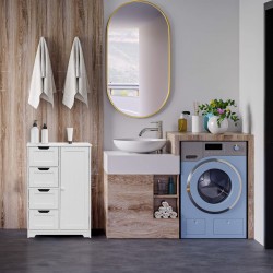 Rebecca Mobili Armario Multiusos 4 Cajones 1 Puerta Madera Blanca Muebles de Baño Modernos