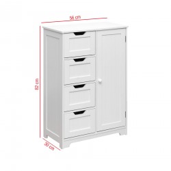 Rebecca Mobili Armario Multiusos 4 Cajones 1 Puerta Madera Blanca Muebles de Baño Modernos