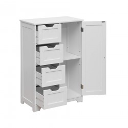 Rebecca Mobili Armario Multiusos 4 Cajones 1 Puerta Madera Blanca Muebles de Baño Modernos