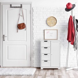 Rebecca Mobili Multifunctioneel Kabinet 4 Laden 1 Deur Wit Hout Modern Badkamermeubilair