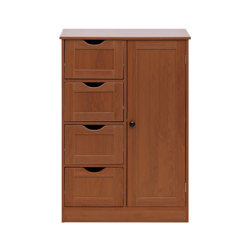 Rebecca Mobili Bathroom Cabinet 4 Drawers 1 Door in Brown Wood Modern Freestanding Unit