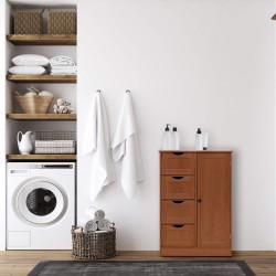 Rebecca Mobili Bathroom Cabinet 4 Drawers 1 Door in Brown Wood Modern Freestanding Unit