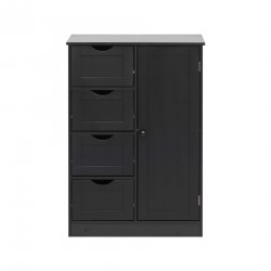 Rebecca Mobili Bathroom Cabinet with 4 Drawers and 1 Door in Black Wood Multipurpose Storage Unit