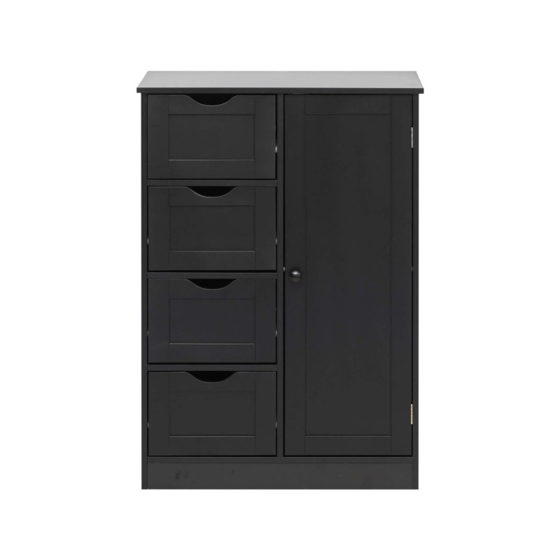 Rebecca Mobili Bathroom Cabinet with 4 Drawers and 1 Door in Black Wood Multipurpose Storage Unit