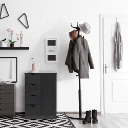 Rebecca Mobili Bathroom Cabinet with 4 Drawers and 1 Door in Black Wood Multipurpose Storage Unit