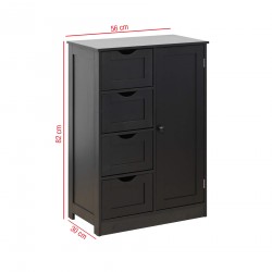 Rebecca Mobili Bathroom Cabinet with 4 Drawers and 1 Door in Black Wood Multipurpose Storage Unit