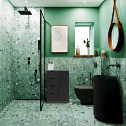 Rebecca Mobili Meuble de salle de bain avec 4 Tiroirs et 1 Porte en bois noir Armoire multifonction