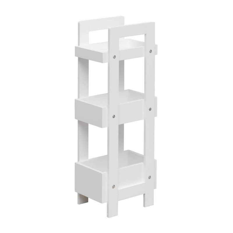 Rebecca Mobili Narrow Kitchen Shelf with 3 Shelves in White Wood Modern Bathroom Storage Unit