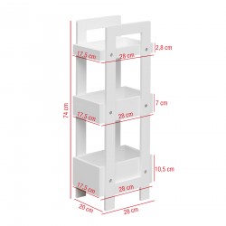 Rebecca Mobili Narrow Kitchen Shelf with 3 Shelves in White Wood Modern Bathroom Storage Unit