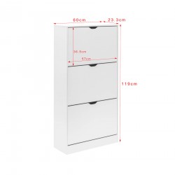 Rebecca Mobili Shoe Cabinet White MDF 3-Door Space-Saving Cabinet for 12 Pairs for Entryway