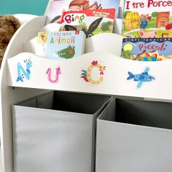 Rebecca Mobili Spielzeug Organizer Kinderzimmer Cupboard Weiß MDF mit 2 Boxen 5 Fächern