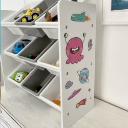 Rebecca Mobili Organisateur de Jouets Etagère de Chambre MDF Blanc avec 9 Boîtes Amovibles