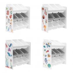 Rebecca Mobili Organisateur de Jouets Etagère de Chambre MDF Blanc avec 9 Boîtes Amovibles