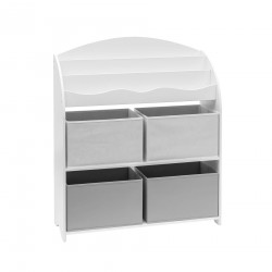 Rebecca Mobili Speelgoedplank Speelgoedkast Wit Grijs MDF met 4 Dozen