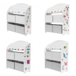 Rebecca Mobili Estanteria Juguetes Infantil MDF Blanco Gris con 4 Cajas