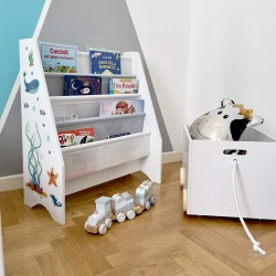 Rebecca Mobili Scaffale Per Bambini Libreria Montessori Bianco MDF TNT con 4 Ripiani