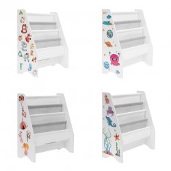 Rebecca Mobili Scaffale Per Bambini Libreria Montessori Bianco MDF TNT con 4 Ripiani