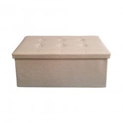 Rebecca Mobili Pouf Rettangulaire de Rangement Beige avec Couvercle Repose-Pieds